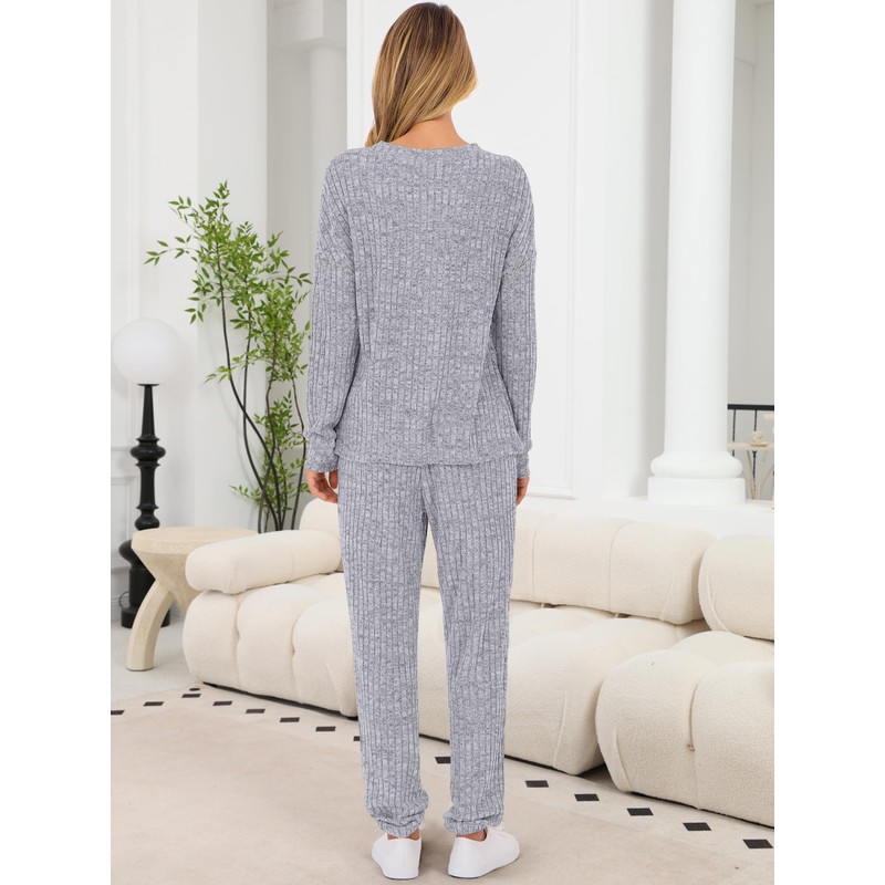 ANRABESS Womens 2 Piece Lounge Pajama Sets Ribbed Knit Long