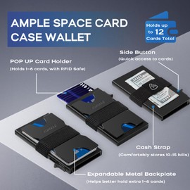 Mens Card Cases, Slim Card Holder Wallet for Men and Women, Minimalist RFID Blocking Wallet with Pop-Up Function, Thin Design, Metal Card Cases Holds 6+6 Cards, Gifts for Men, Men's Accessories