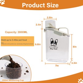 Brabtod Dog Food Storage Container Airtight |3 Qt/2.8 L Clear Plastic Dog Puppy Food Treats Container with Measuring Cup|Hold up to 3.8 lbs of Pet Food|Portable Food Containers for Travel| BPA Free