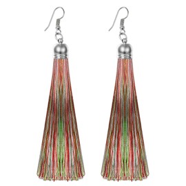 Flongo Boho Tassel Earrings Hanging: Women's with Long Large Tassels Tassel Black Blue Red White Brown Colourful Bohemian Style Stud Earrings Charm Pendant Dangle Earrings Multicoloured for Women