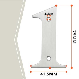 Bwintech Bwintech 1 Pcs 75mm Height (3 Inch) Satin Nickel Bolted Door Number 1 Stainless Steel 304 House Number, Suitable For Front,Wooden, Composite,UPVC Door