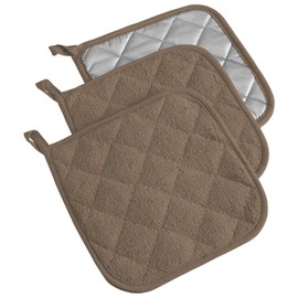 DII Basic Terry Collection Quilted 100% Cotton, Potholder, Brown, 3 Piece