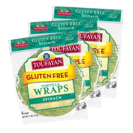 Toufayan Spinach Gluten Free Tortilla Wraps | Certified Gluten Free and Naturally Vegan (3 Pack, 18 Wraps Total)