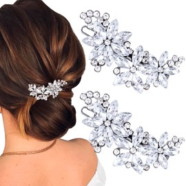 ANCIRS 2pcs Crystal Flower Hair Clips for Wedding, Silver Wedding Hair Pins, Rhinestone Flower Hair Accessories for Bridal Brides Women