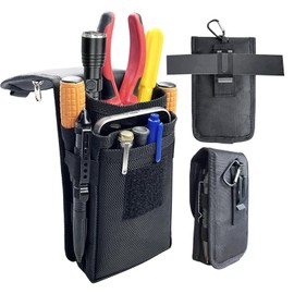 Tool Pouch with Belt Clip,Tactical Utility Pouch, Phone Holder, Heavy-Duty Nylon EDC Multitool Organizer, Multi-Pockets Tool Holster Sheath Bag for Electricians Handymen Maintenance Dailylife Hiking