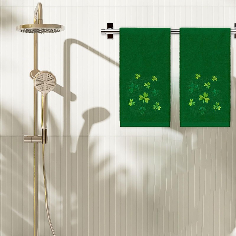 JarThenaAMCS 2Pcs Green St. Patrick's Day Hand Towels Cotton Embroidered
