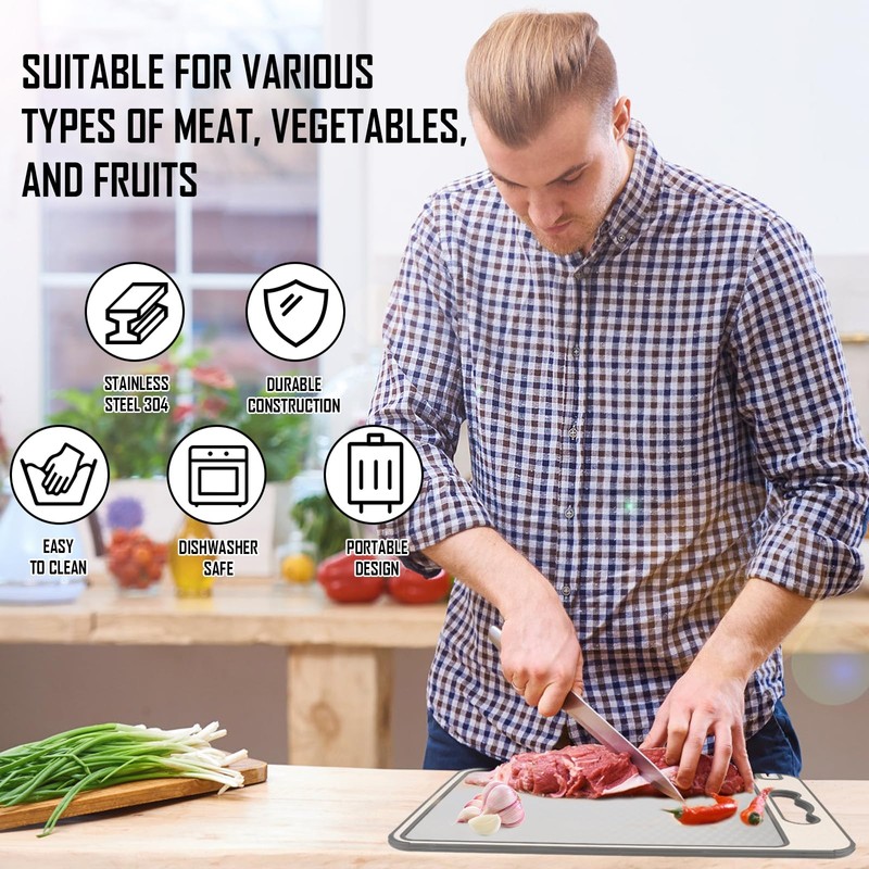 Stainless Steel Chopping Board, Double-Sided Chopping Board, Stainless Steel with