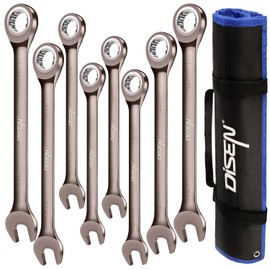 DISEN 8pcs Large Wrench Set Nickel Plating Jumbo Ratcheting Wrench Set Metric & SAE Combination Wrench Set with Rolling Pouch 24,27,30,32mm & 1'',1-1/16'',1-1/8'',1-1/4'' CR-V Steel Father's Gift