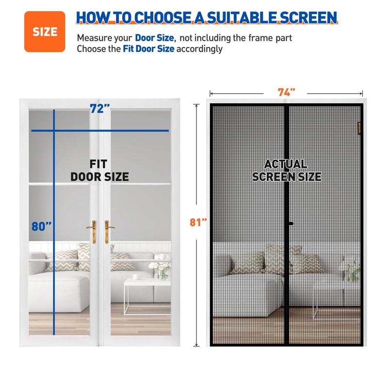 MAGZO Magnetic Screen Door Fit Door Size 72 x 80