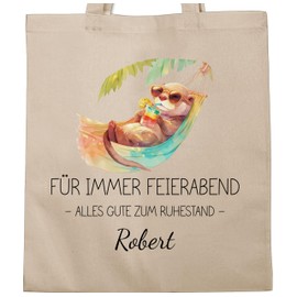 Geschenk mit Namen personalisiert by Shirtracer - Cotton Bag - Retirement - Forever After Work Happy Retirement Otter Gift Retirement Gifts Retirement Gift Pension Gifts, 1 natural white, Unit size