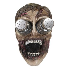 Ebros Walking Undead Gory Eyeless Zombie Head Salt And Pepper Shakers Holder Figurine Set With Glass Shakers 5.5"H Scary Decor Statue