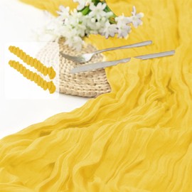 2 Pack 10 Ft Cheesecloth Table Runner Light Yellow Gauze Long Table Runners Boho Gauze Cheese Cloth Table Runner Rustic Sheer Runner for Wedding Party Table Decor ( 35 x 120 Inch )