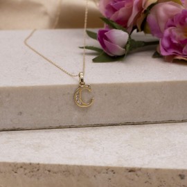 Carissima Gold Women's 9 ct Yellow Gold Cubic Zirconia 8 x 12 mm Initial C Pendant on 9 ct Yellow Gold 0.4 mm Prince of Wales Chain Necklace of Length 46 cm/18 Inch