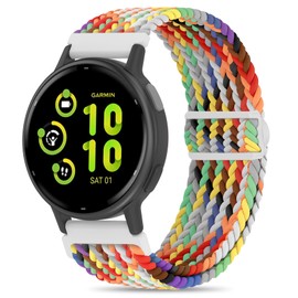 Folavii 18mm Braided Stretchy Nylon Watch Bands Compatible with Garmin Venu 2S/Venu 3S/Vivoactive 4S/Vivomove 3S/Forerunner 255S/Forerunner 265S, Quick Release Loop Elastic Soft Strap for Women Men