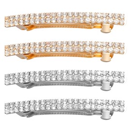 Nogeqi 4PCS Sparkly Rectangular Crystal Hair Barrettes for Women Girls, Small Rhinestone Hair Clips, Metal Bling Diamond Hair Jewels Accessories (2 Gold, 2 Silver)