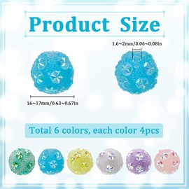 SUNNYCLUE 1 Box 24Pcs 6 Colors Chunky Rhinestone Bead Sugar Beads Bulk Colorful Resin Mini Druzy Round Pave Charms Crystal Diamond Gems Spacer Pen Bead for Jewelry Making Necklace Bracelet DIY Crafts