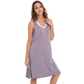 GYS Womens Bamboo-Derived Viscose Nightgowns Soft Sleeveless V Neck Nightdress Lightweight Sleep Shirt S-4XP, Purplish Grey Sliver, Large
