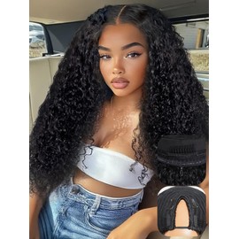 UNICE InvisiBlend V Part Wig Water Wave Mixed Curly Seamless Blending Human Hair Glueless Wig with Drawstring Minimal Leave Out Upgrade U Part Wig Beginner Friendly 150% Density 20 Inch