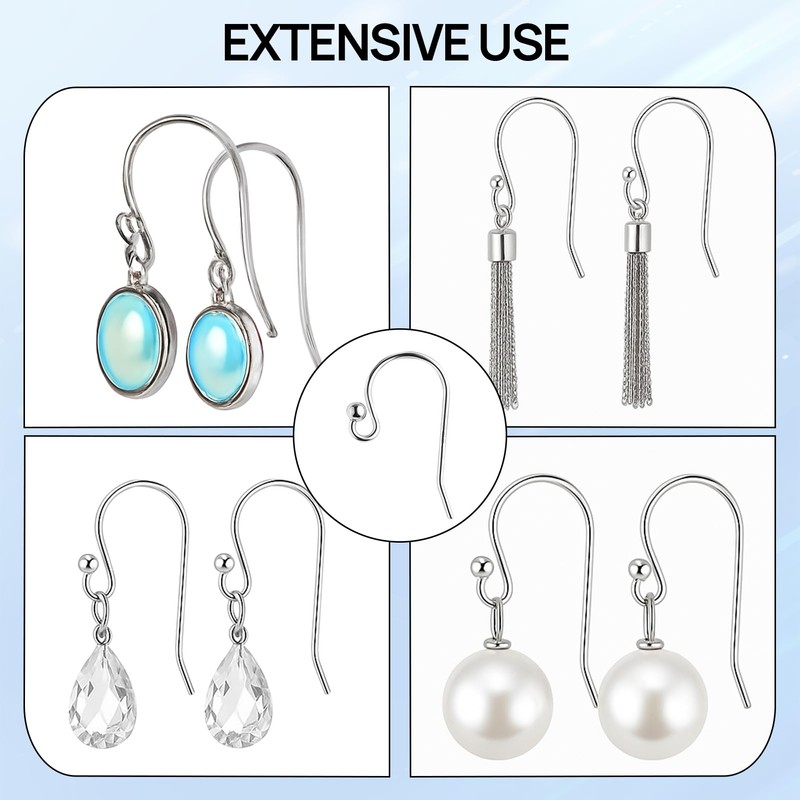 8 Pairs Solid Silver 925 Earring Hooks, Silver Earring Hooks