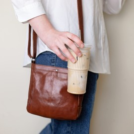 Birchland All Glass Iced Coffee Cup with Lid and Straw, Ribbed Glass Tumbler Set of 2 (18 oz)