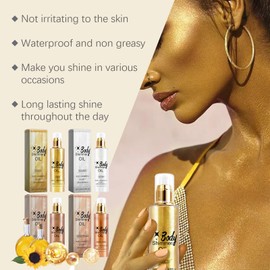 Liquid Highlighter Body, Shimmering Body Oil, Glitter Oil, Liquid Shimmer Makeup for Face, Body, Leg, Shimmering Body Oil with Shiny Particles (Gold)