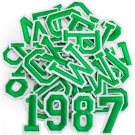 Iron on Letters and Numbers Patches for Clothes DIY Embroidered Patch A-Z, Numbers 0-9 Applique for Clothes Hats Backpacks Jackets Pants DIY Accessories (36pcs-Green, 36pcs-Letter and Number)