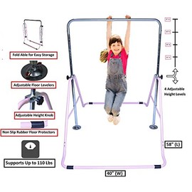 X-Factor Kids Gymnastics Bar Jungle Gym Horizontal Kip Bar Junior Training Height Adjustable Children Monkey Bars Folding Climb Tower Balance Bar Asymmetric Bar Playground (Pink)