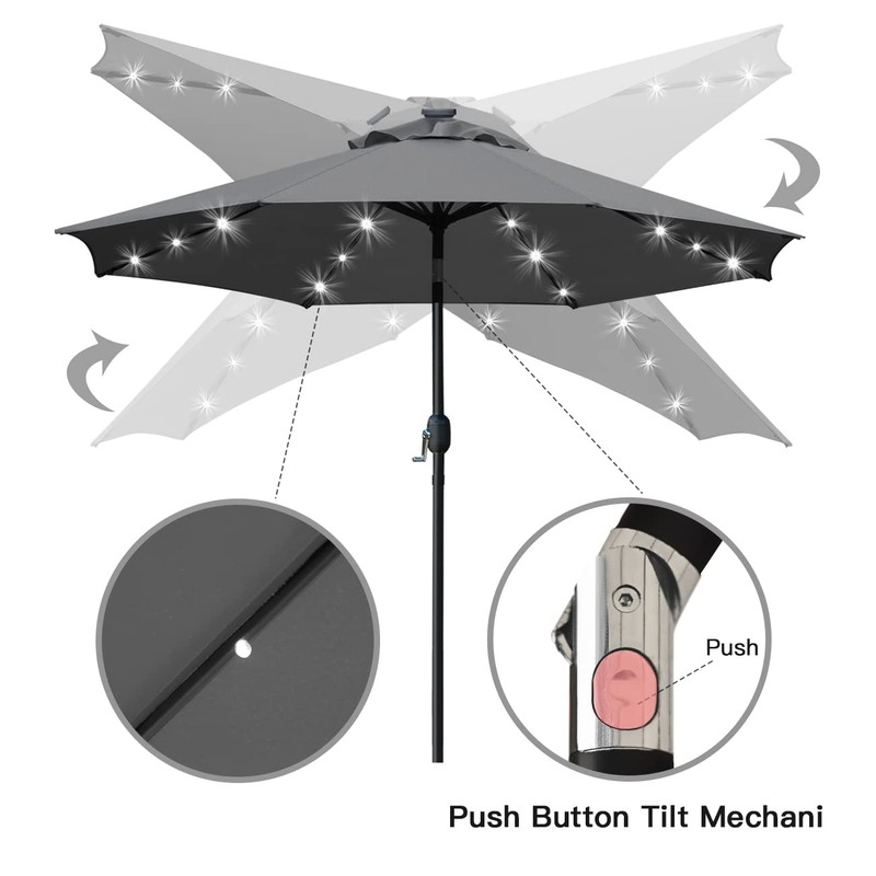 Sunnyglade 9' Solar LED Lighted Umbrella with 8 Ribs Adjustment