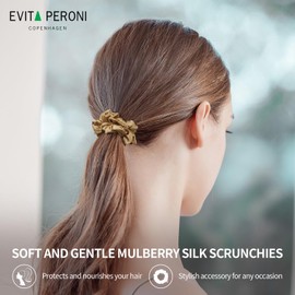 EVITA PERONI Silk Hair Ties - Skinny Hair Scrunchies for Women Girls, No Damage, No Crease, Hair Elastic, Sleep Hair Care - Khaki Brown