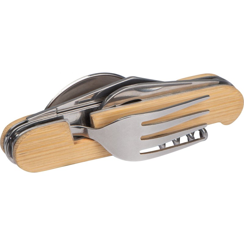 notrash2003 Multi-functional Folding Metal Camping Cutlery Set with Wooden Handle
