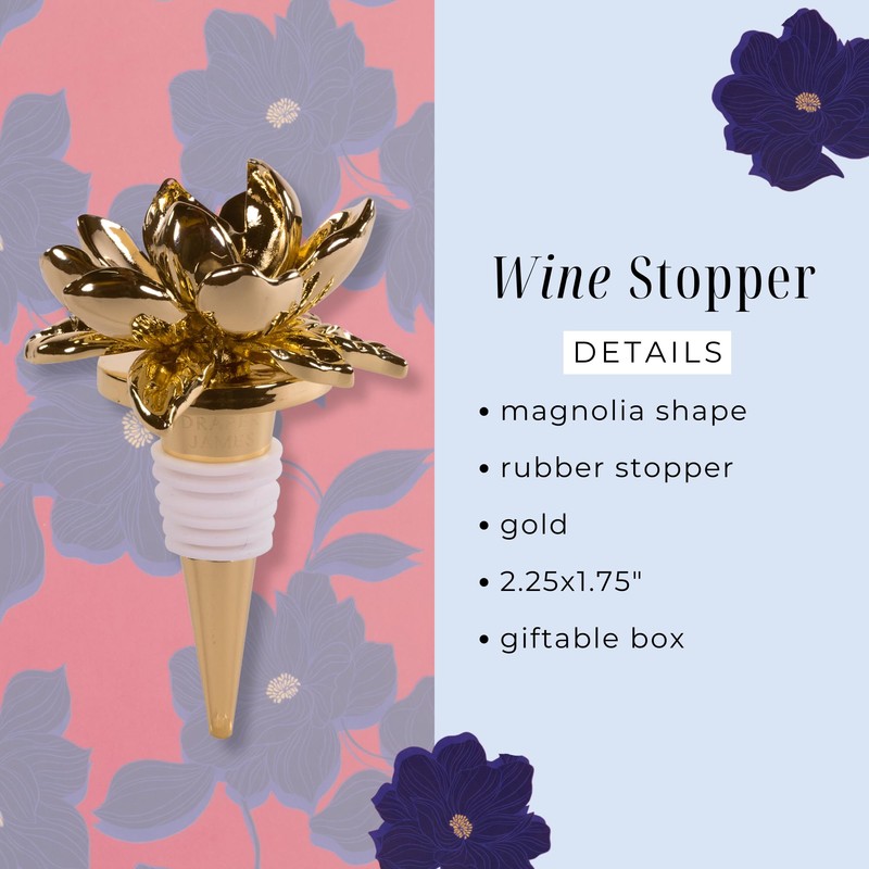 Draper James Gold Wine Stopper, Floral Bottle Saver with Silicone