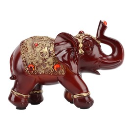 Tissting Feng Shui Red Elephant Statue 7.1x3.2x5.1in - Wealth Good Luck Resin Elephant Figurine for Home Office Desk Bookshelf Decor