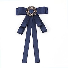 JKQBUX Elegant Crystal Bow Brooch Pre-Tied Neck Tie Brooch Pin Satin Ribbon Bow Tie for Women Wedding Party Bow Tie