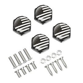 ZNDAW 4 PCS License Plate Screws, American Flag Car Tag Screws Decorative Bolts for Fastening License Plates, US Flag Licence Plate Fastener Decoration for Most Car Truck Motorcycle (Black)