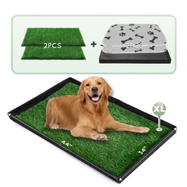 HQ4US 4LEGS Dog Grass Pad with Foldable Dog Litter Box,Extra Large Liner Base for Balcony，Ultra-Absorbent Artificial Grass Pads for Dogs, Pee Pad Holder, Potty Training, 2 PCS Reusable Pee Pad