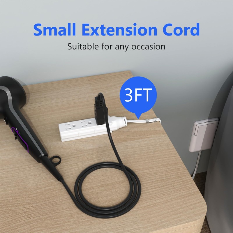 3FT Ultra Flat Plug Extension Cord with 3 Outlets, Ultra-Thin