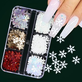 6 Grids Snowflakes Nail Glitter Sequins,3D Christmas Nail Art Sequins Holographic Snowflake Winter Xmas Nail Art Decoration Christmas Nail Stickers for Women Christmas Party Snow Flakes Nail Supplies