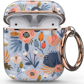 wenew for AirPod Case, Flower AirPods Hard Case Cover with Keychain for Women Men, AirPod 1st & 2nd Generation case (Dino)