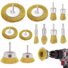 Wire Brush Drill, 12-Piece Steel Brush, Cordless Screwdriver, Brass Brush Drill, Wire Brush Set for Removing Rust, Corrosion, Paint