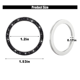 Car Bling Crystal Rhinestone Engine Start Decoration Ring, Ring Start Button Cover Sticker Key Ignition & Knob Ring Decoration, Bling Car Interior Accessories for Women (Black)