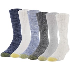 Gold Toe Men's Harrington Crew Socks, Multipairs, White/Glacier/Black/White/Blue/Marbled Navy (6-Pairs), Large (Pack of 6)