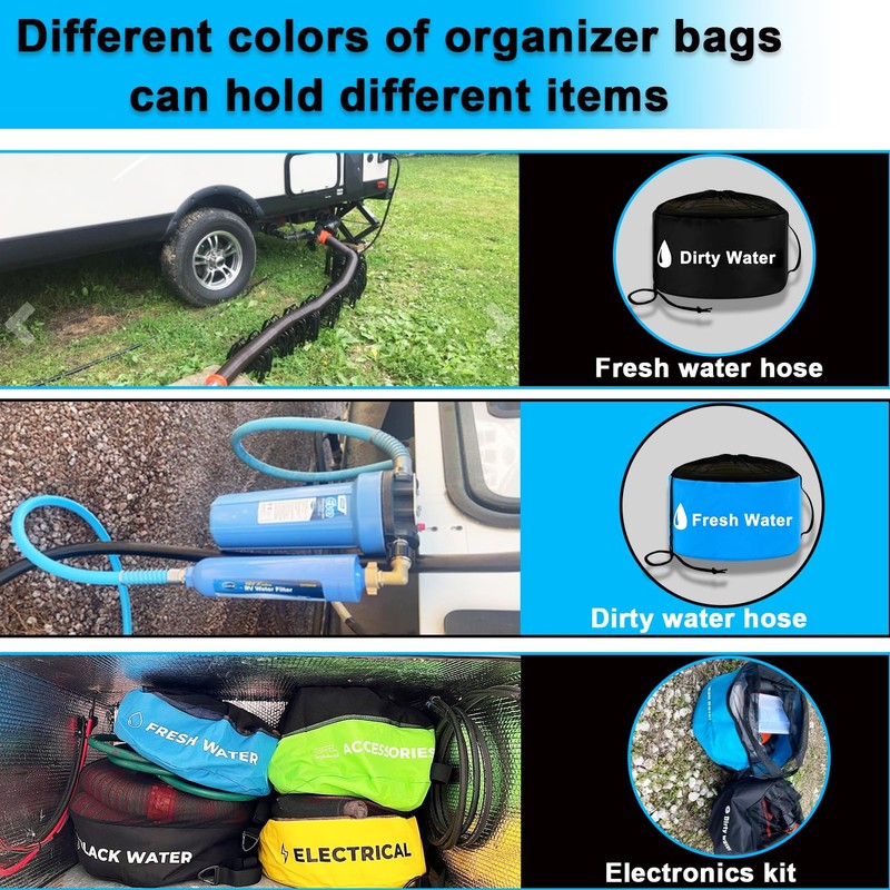 UNXMRFF 1-Pack RV Hose Storage Bag with Drawstring Mesh Top,
