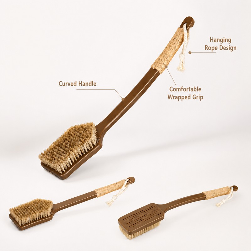 Long Handle Back Scrubber for Shower – Curved Body Brush