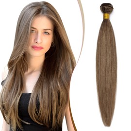 Elailite Human Hair Weft #6 Light Brown Bundles Weave Hair Extensions Real Human Hair Straight 100g - 18 Inch