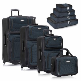 Travel Select Amsterdam 8-Piece Softside Expandable Rolling Luggage Set, Lightweight 2-Wheel Suitcases, Packing Cubes, Travel Tote, Durable Polyester Construction, Navy