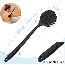 Limpiador de Espalda de Silicona Cepillo de Baño para Hombres y Mujeres con Mango Largo para Masaje y Exfoliación de Piel, Ducha, Cepillo de Baño Exfoliante para Piel Seca y Mojada (Black)