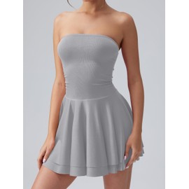 OQQ Women's Mini Dress Summer Cocktail Tube Ruched Waist Ruffle Corset Party A-line Dresses Grey