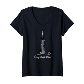 Womens Burj Khalifa Dubai UAE Signature Heart Art – Souvenir V-Neck T-Shirt