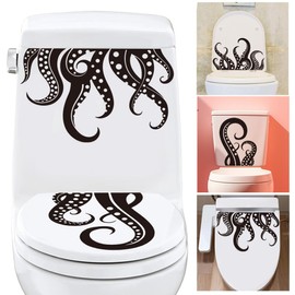 PLIGREAT 2 Pcs Octopus Tentacles Toilet Sticker, Black Tentacles Toilet Seat Lid Stickers Removable Self-Adhesive Sea Creature Wall Decals for Bathroom Bathtubs Cover Decor WC Restroom
