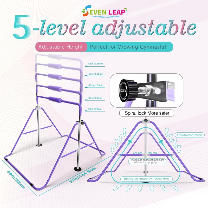 Seven Leap Expandable Bar for Junior Gymnasts - Adjustable and